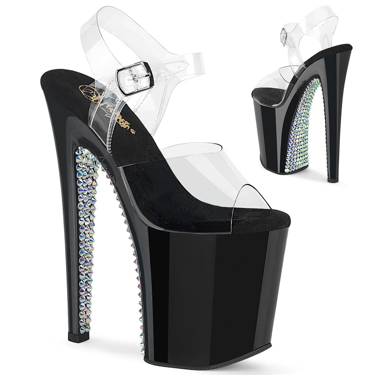 8" Heel, 4" PF Ankle Strap Sandal w/ RS (Pleaser XTM808SPRS/C/B-PW)