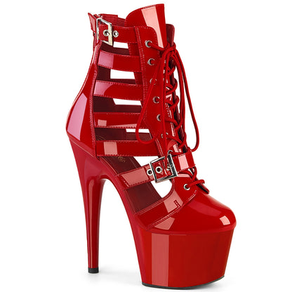 7" Heel, 2 3/4" PF Strappy Lace-Up Cage Bootie, Back Zip (Pleaser ADO1013MST/B/M)