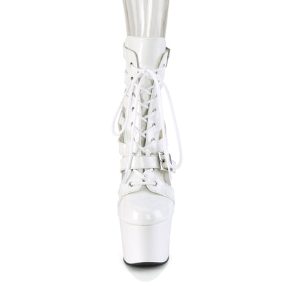 7" Heel, 2 3/4" PF Strappy Lace-Up Cage Bootie, Back Zip (Pleaser ADO1013MST/B/M)