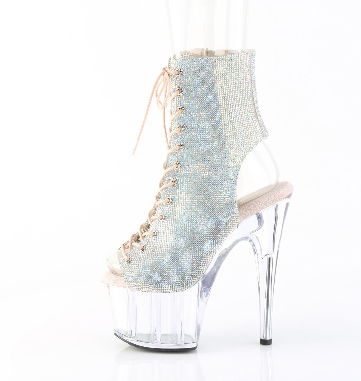 7" Heel, 2 3/4" PF Open Toe/Heel  Ankle Boot w/RS, Side Zip (Pleaser ADO1016C-RS/SRS/C)
