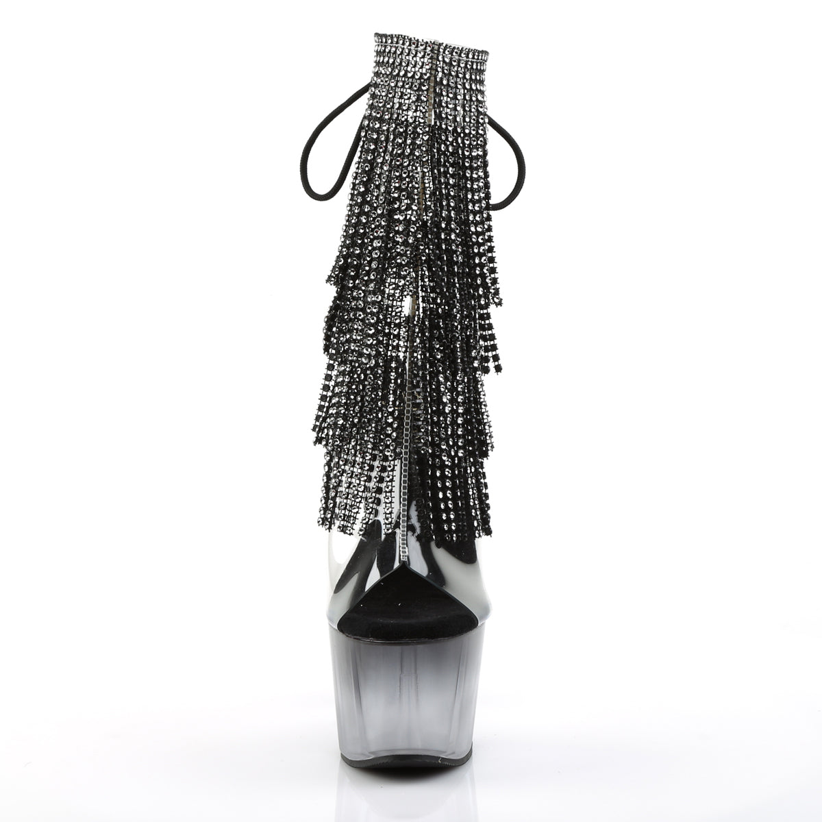 7" Heel, 2 3/4" PF Open Toe/Heel Lace-Up Fringe Ankle Boot (Pleaser ADO1017RSFT/C-B/M)