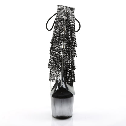 7" Heel, 2 3/4" PF Open Toe/Heel Lace-Up Fringe Ankle Boot (Pleaser ADO1017RSFT/C-B/M)