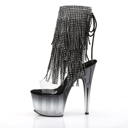 7" Heel, 2 3/4" PF Open Toe/Heel Lace-Up Fringe Ankle Boot (Pleaser ADO1017RSFT/C-B/M)