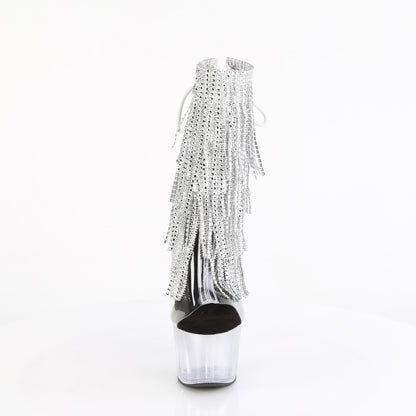 7" Heel, 2 3/4" PF Open Toe/Heel Lace-Up Fringe Ankle Boot (Pleaser ADO1017RSFT/C-B/M)