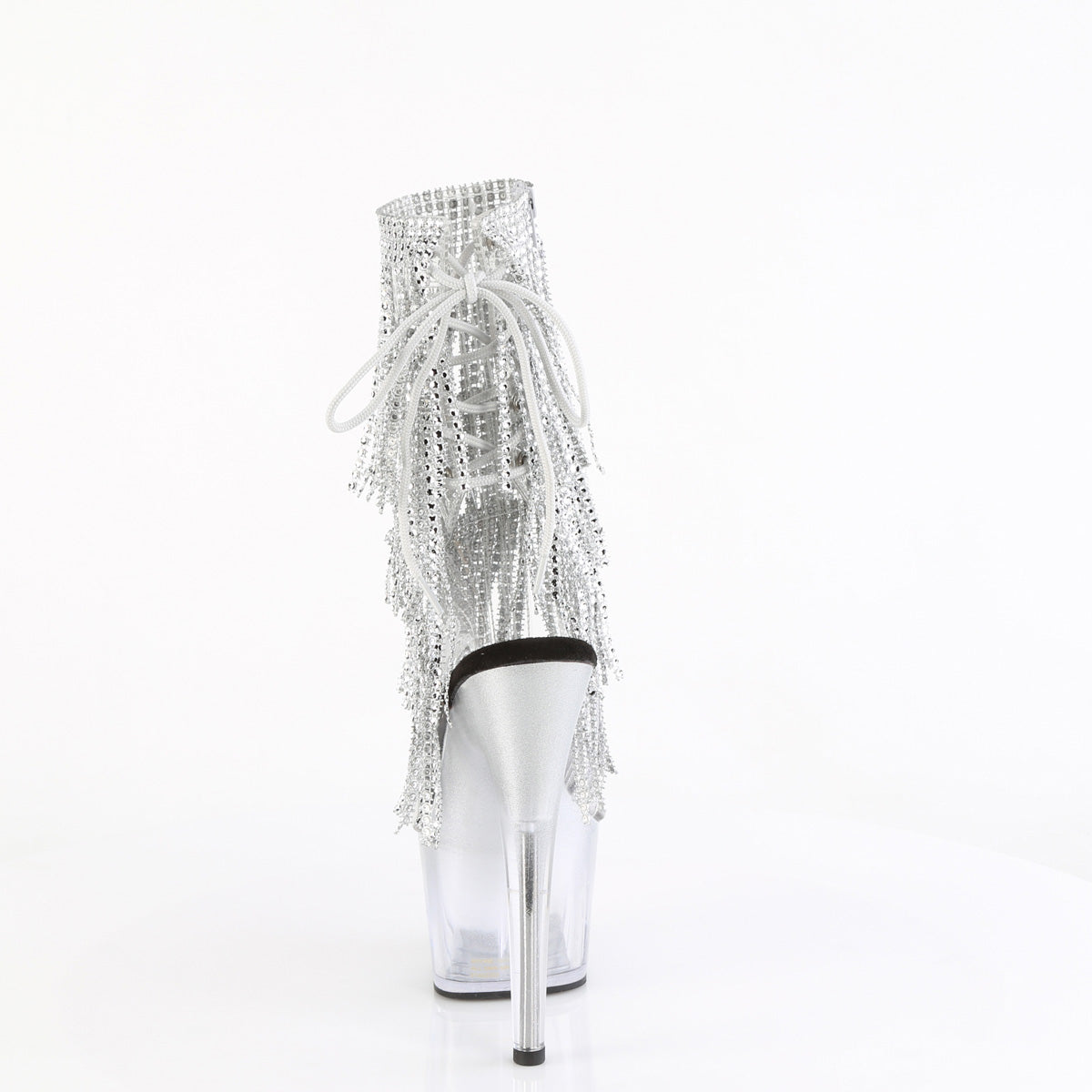 7" Heel, 2 3/4" PF Open Toe/Heel Lace-Up Fringe Ankle Boot (Pleaser ADO1017RSFT/C-B/M)