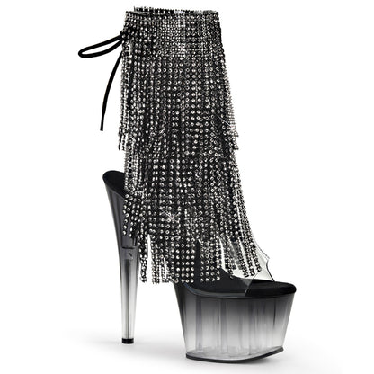 7" Heel, 2 3/4" PF Open Toe/Heel Lace-Up Fringe Ankle Boot (Pleaser ADO1017RSFT/C-B/M)