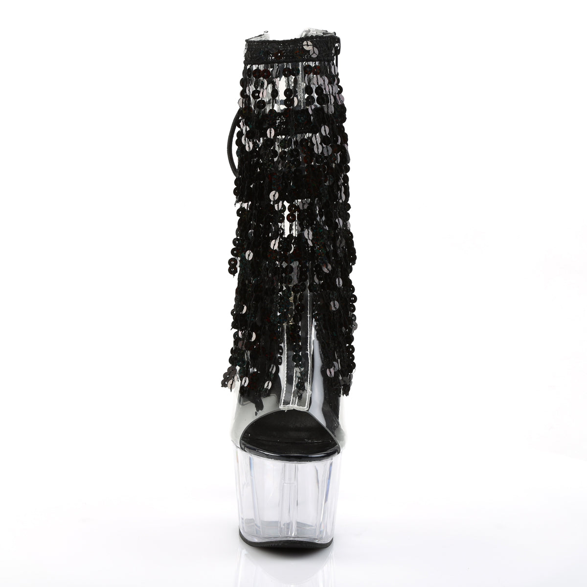 *7" Heel, 2 3/4" PF Sequins Fringe Ankle Boot, Side Zip (Pleaser ADO1017SQF/C-B/C)