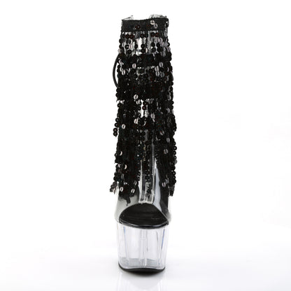 *7" Heel, 2 3/4" PF Sequins Fringe Ankle Boot, Side Zip (Pleaser ADO1017SQF/C-B/C)