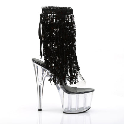 *7" Heel, 2 3/4" PF Sequins Fringe Ankle Boot, Side Zip (Pleaser ADO1017SQF/C-B/C)