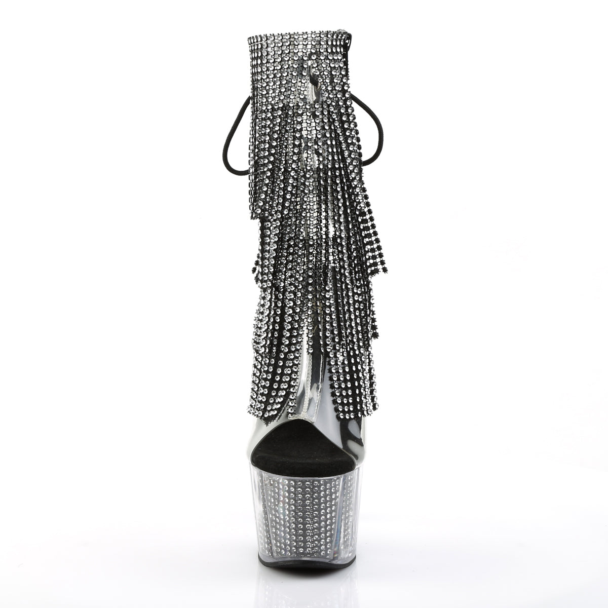 7" Heel, 2 3/4" PF Lace-Up Back Ankle Boot, Side Zip (Pleaser ADO1017SRS/C-B/B)