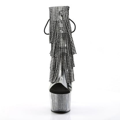 7" Heel, 2 3/4" PF Lace-Up Back Ankle Boot, Side Zip (Pleaser ADO1017SRS/C-B/B)