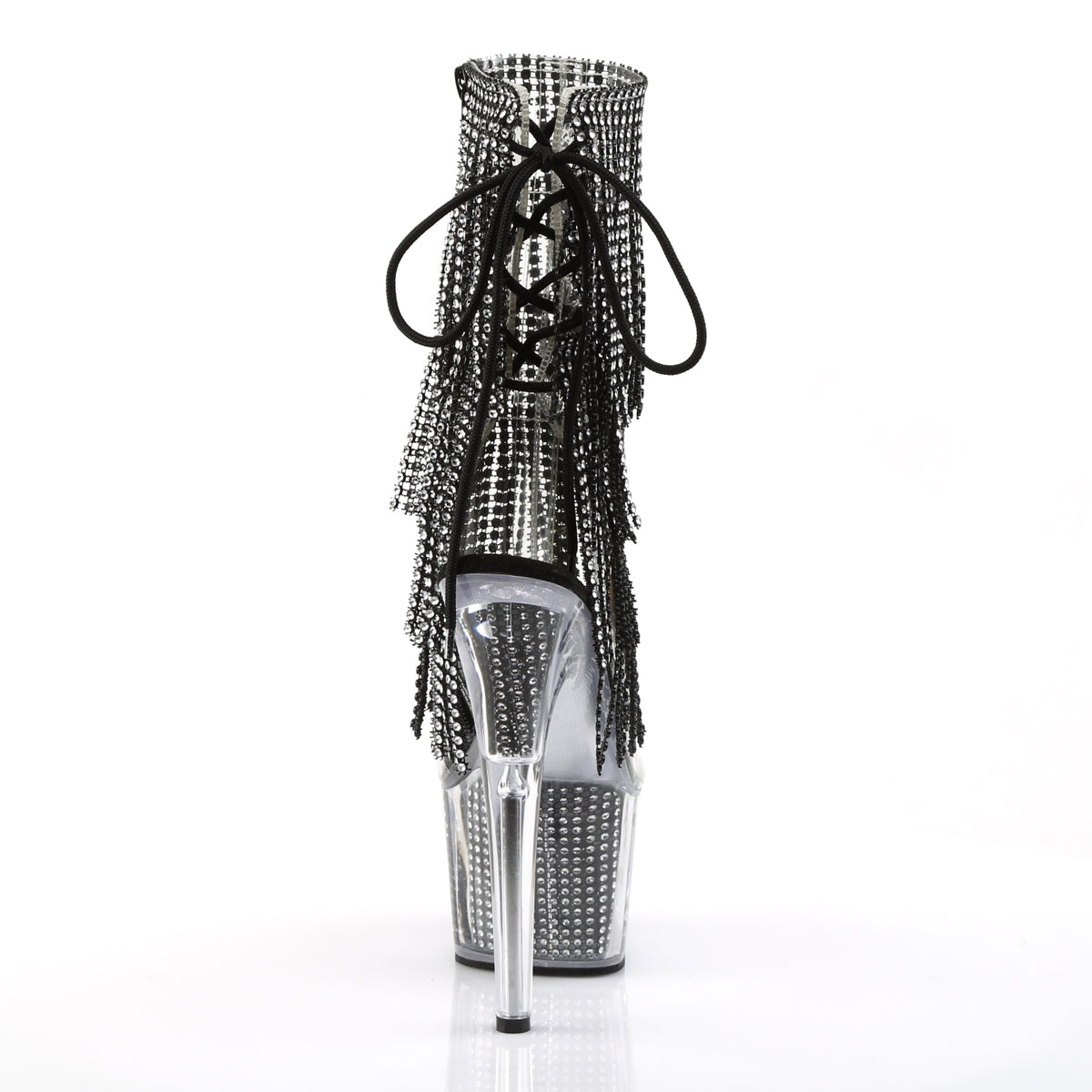 7" Heel, 2 3/4" PF Lace-Up Back Ankle Boot, Side Zip (Pleaser ADO1017SRS/C-B/B)