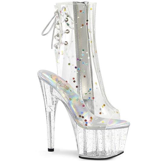 *7" Heel, 2 3/4" PF Open Toe/Heel Ankle Boot, Side Zip (Pleaser ADO1018C-2/CTPU/C)