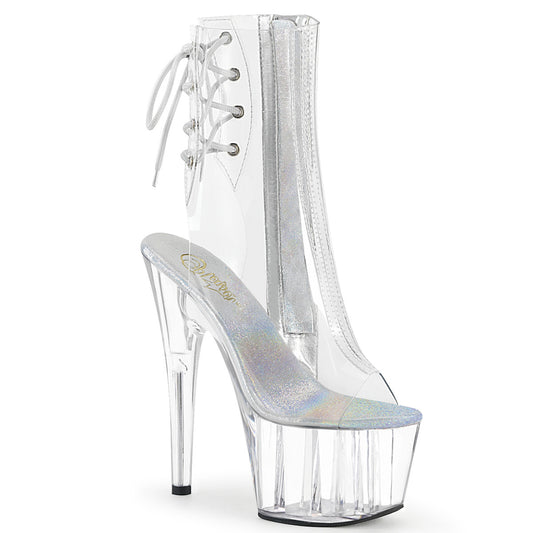 *7" Heel, 2 3/4" PF Open Toe/Heel Ankle Boot, Side Zip (Pleaser ADO1018C/C/M)