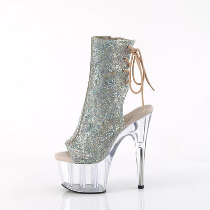 7" Heel, 2 3/4" PF Open Toe/Heel Ankle Boot w/RS, Side Zip (Pleaser ADO1018C-RS/SRS/C)
