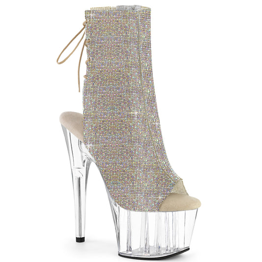 7" Heel, 2 3/4" PF Open Toe/Heel Ankle Boot w/RS, Side Zip (Pleaser ADO1018C-RS/SRS/C)