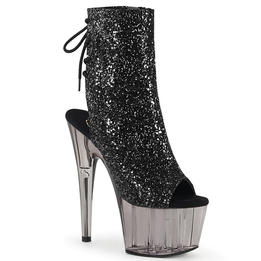 *7" Heel, 2 3/4" Tinted PF Open Toe Ankle Boot, Side Zip (Pleaser ADO1018GT/BG/SMK)