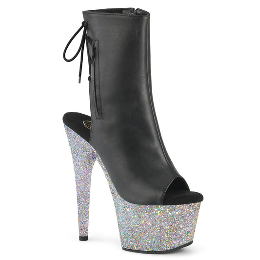 7" Heel, 2 3/4" PF Open Toe/Heel Ankle Boot, Side Zip (Pleaser ADO1018LG/BPU/SMCG)