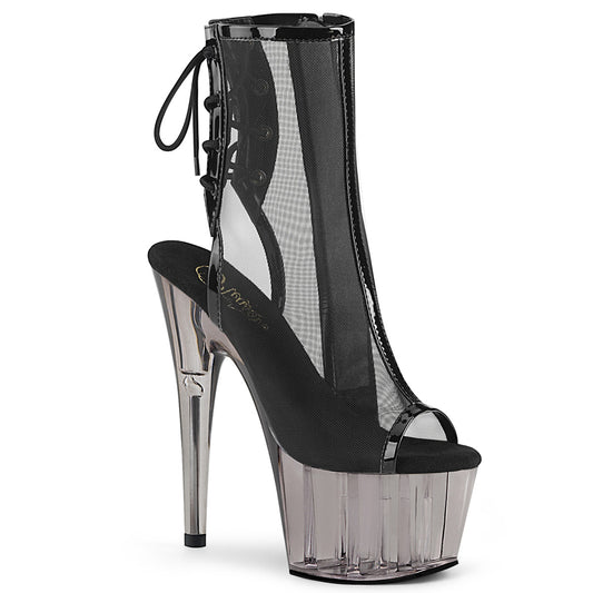 **7" Heel, 2 3/4" Tinted PF Open Toe Ankle Boot, Side Zip (Pleaser ADO1018MSHT/B-MS/SMK)