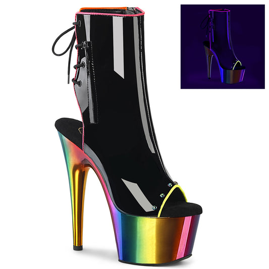 *7" Heel, 2 3/4" PF Open Toe/Back Ankle Boot, Side Zip (Pleaser ADO1018RC-02/B/RBWCH)