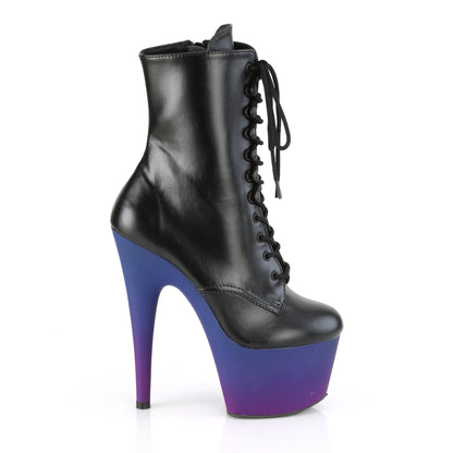 *7" Heel, 2 3/4" PF Lace-Up Ankle Boot, Side Zip (Pleaser ADO1020BP/BPU/BLU-PP)