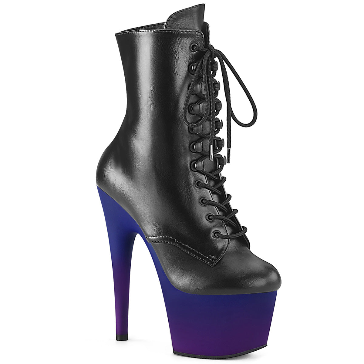 *7" Heel, 2 3/4" PF Lace-Up Ankle Boot, Side Zip (Pleaser ADO1020BP/BPU/BLU-PP)