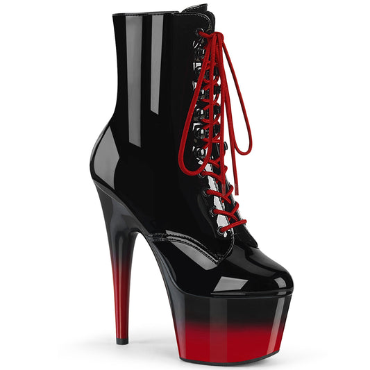 7" Heel, 2 3/4" PF Two Tone Lace-Up Ankle Boot, Side Zip (Pleaser ADO1020BR-H/B/B-R)