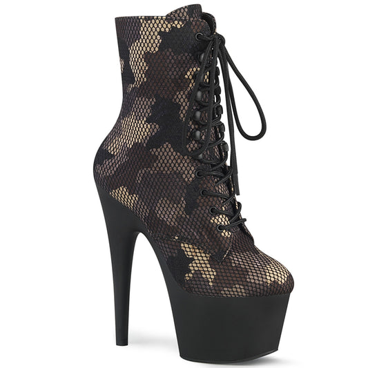 *7" Heel, 2 3/4" PF Lace-Up Front Ankle Boot, Side Zip (Pleaser ADO1020CM/GRNMS/B)