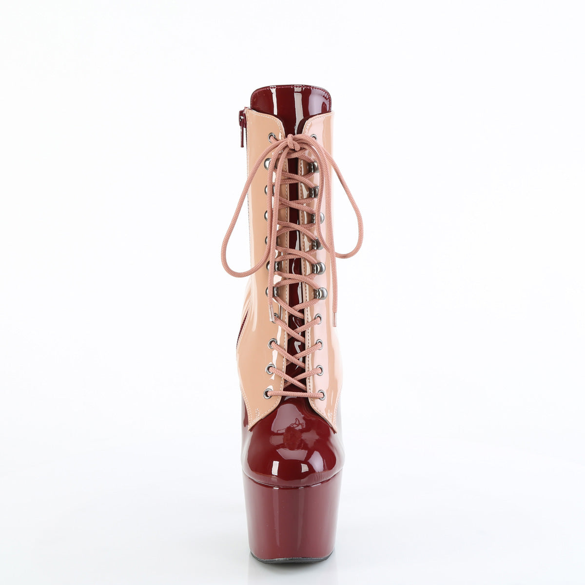 *7" Heel, 2 3/4" PF Two Tone Lace-Up Ankle Boot, Side Zip (Pleaser ADO1020DC/BH-BY/M)