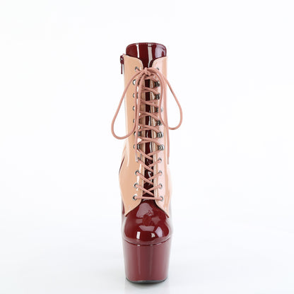*7" Heel, 2 3/4" PF Two Tone Lace-Up Ankle Boot, Side Zip (Pleaser ADO1020DC/BH-BY/M)