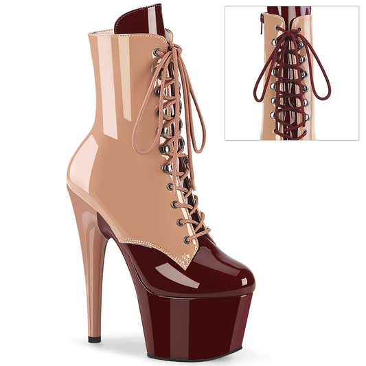 *7" Heel, 2 3/4" PF Two Tone Lace-Up Ankle Boot, Side Zip (Pleaser ADO1020DC/BH-BY/M)