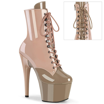 *7" Heel, 2 3/4" PF Two Tone Lace-Up Ankle Boot, Side Zip (Pleaser ADO1020DC/BH-BY/M)