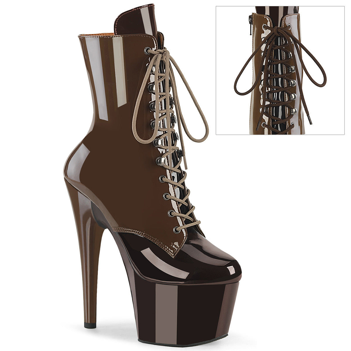 *7" Heel, 2 3/4" PF Two Tone Lace-Up Ankle Boot, Side Zip (Pleaser ADO1020DC/BH-BY/M)