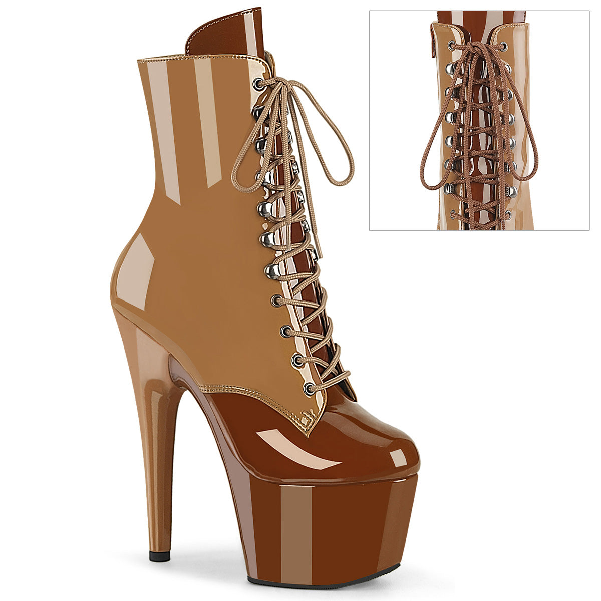 *7" Heel, 2 3/4" PF Two Tone Lace-Up Ankle Boot, Side Zip (Pleaser ADO1020DC/BH-BY/M)