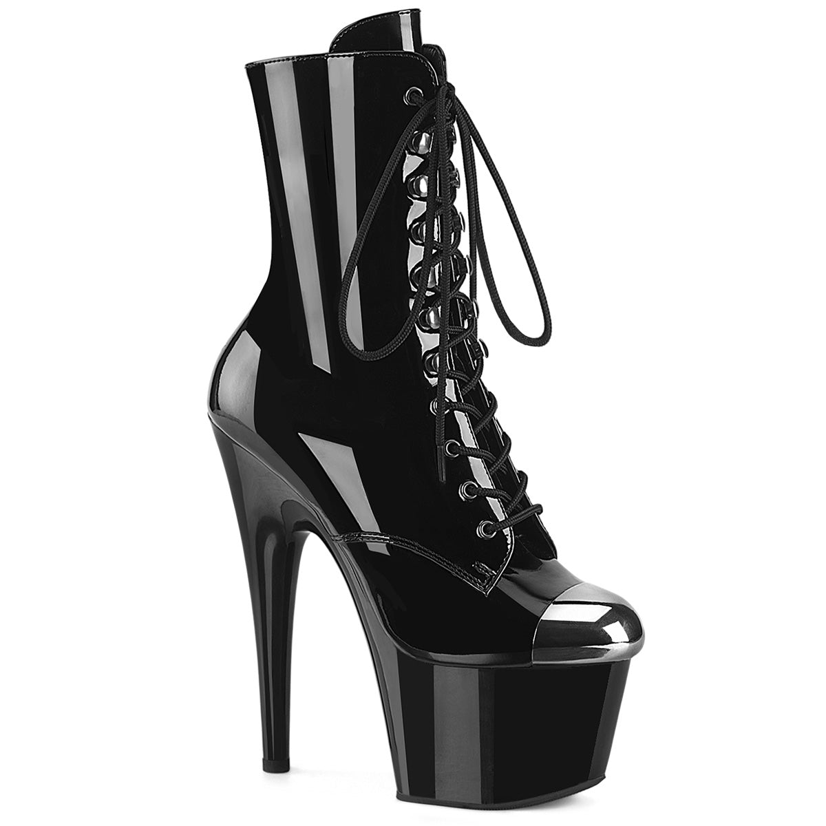 7" Heel, 2 3/4" PF External Steel Cap Ankle Boot, Side Zip (Pleaser ADO1020ESC/B/M)