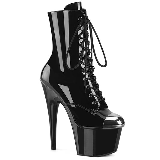 7" Heel, 2 3/4" PF External Steel Cap Ankle Boot, Side Zip (Pleaser ADO1020ESC/B/M)