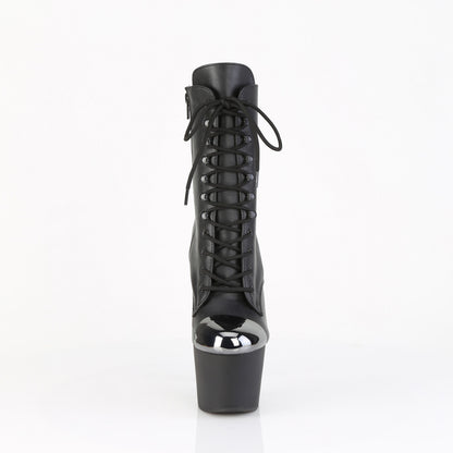 7" Heel, 2 3/4" PF External Steel Cap Ankle Boot, Side Zip (Pleaser ADO1020ESC/B/M)