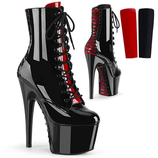 7" Heel, 2 3/4" PF Two Tone Lace-up Ankle Boot, Side Zip (Pleaser ADO1020FH/B-RPT/M)