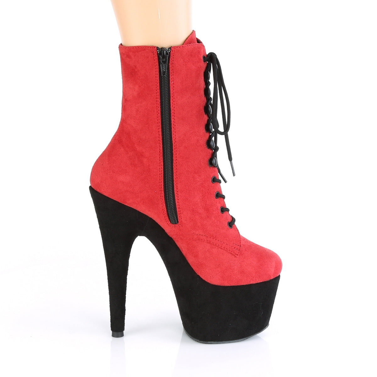 *7" Heel, 2 3/4" PF Two Tone Lace-Up Ankle Boot, Side Zip (Pleaser ADO1020FSTT/RFS/BFS)