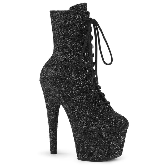 *7" Heel, 2 3/4" PF Lace-Up Glitter Ankle Boot, Side Zip (Pleaser ADO1020GWR/BG/M)
