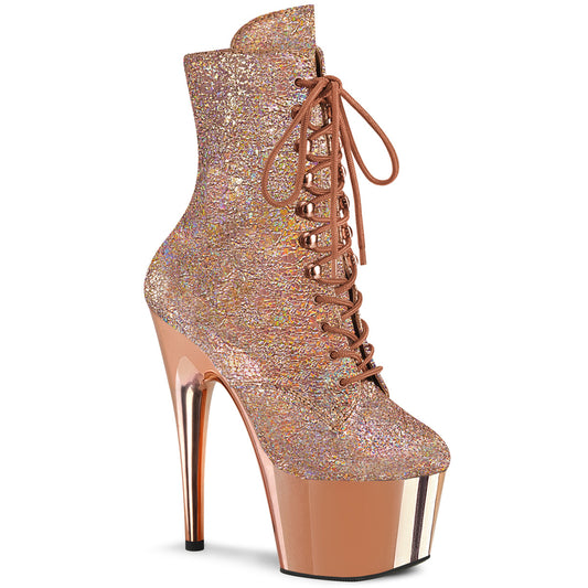 *7" Heel, 2 3/4" PF Lace-Up Front Ankle Boot, Side ZIp (Pleaser ADO1020HM/RGMPU/ROCH)