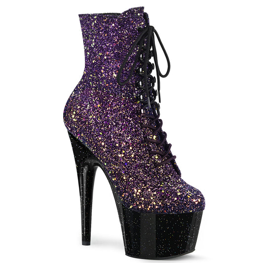 *7" Heel, 2 3/4" PF Lace-Up Front Ankle Boot, Side Zip (Pleaser ADO1020OMBG/PPG/B)
