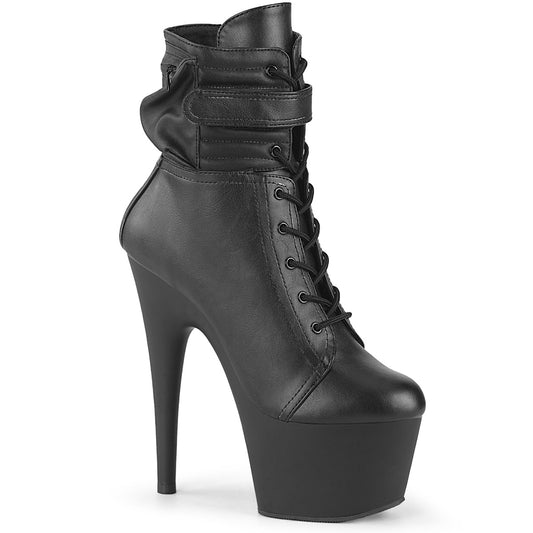 *7" Heel, 2 3/4" PF Lace-Up Front Ankle Boot, Side Zip (Pleaser ADO1020POUCH/BPU/M)