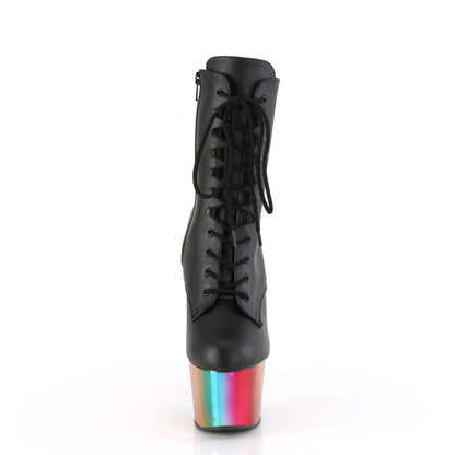 *7" Heel, 2 3/4" Chromed PF Lace-Up Ankle Boot, Side Zip (Pleaser ADO1020RC/B/RBOWCH)