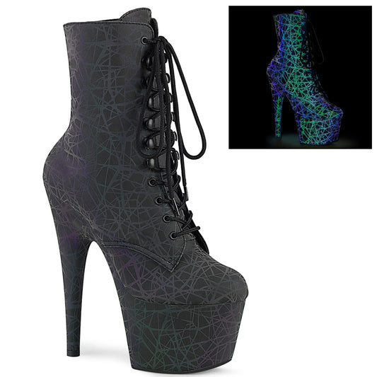 7" Heel, 2 3/4" PF Lace-Up Front Ankle Boot, Side Zip (Pleaser ADO1020REFL/GNPP/M)