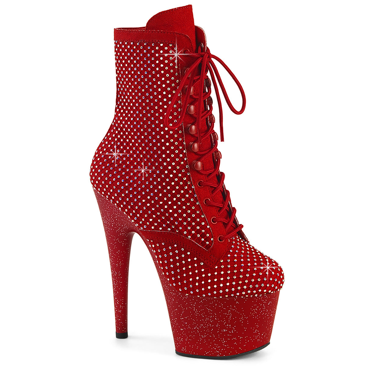 7" Heel, 2 3/4" PF Lace-Up RS Mesh Ankle Boot, Side Zip (Pleaser ADO1020RM/BFS-RS/M)