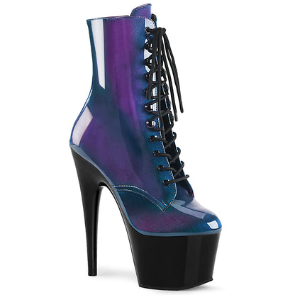 7" Heel, 2 3/4" PF Lace-Up Ankle Boot, Side Zip (Pleaser ADO1020SHG/BLU-PP/B)