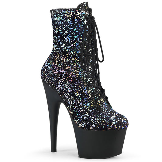 *7" Heel, 2 3/4" PF Lace-Up Front Ankle Boot, Side Zip (Pleaser ADO1020SPLAT/BSVEL/B)