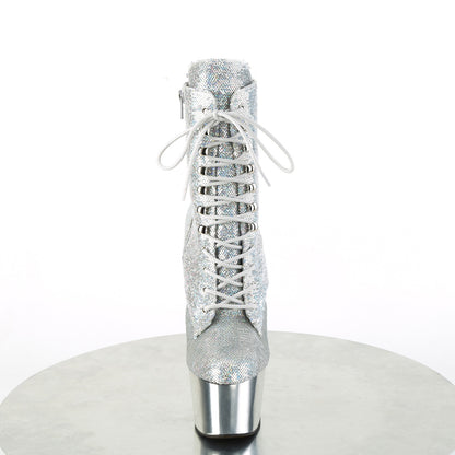 *7" Heel, 2 3/4" PF Lace-Up Sequins Ankle Boot, Side Zip (Pleaser ADO1020SQ-02/SSQ/SCH)