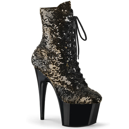 *7" Heel, 2 3/4" PF Lace-Up Sequins Ankle Boot, Side Zip (Pleaser ADO1020SQ/B-GSQ/B)